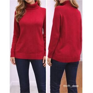 Pria Sweater Womens XL Red Cotton Turtleneck Pullover Cozy Classic Knit